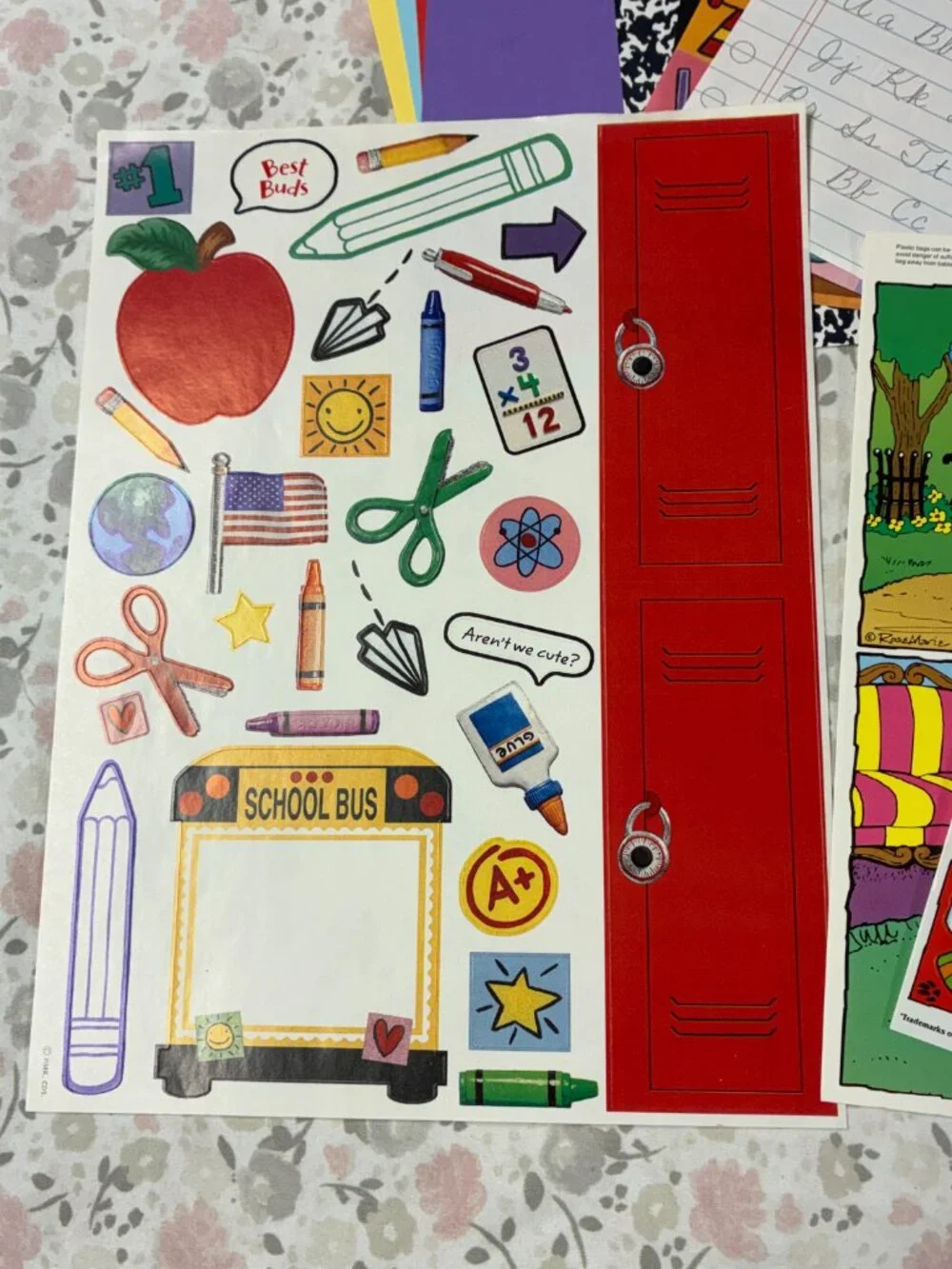 School themed set: 8 Papers, 1 Sticker Page, 2 added Sticker Pages